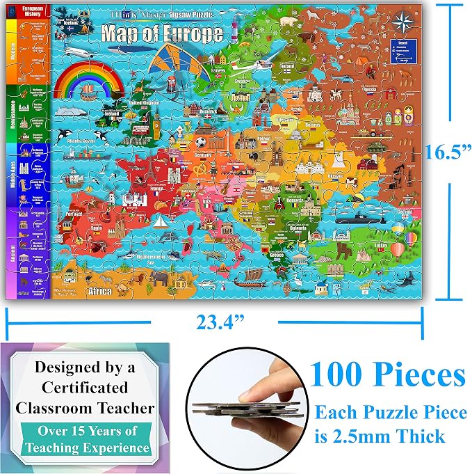 Think2Master Map of Europe 100 Pieces Jigsaw Puzzle. Great Gift. European History. Size:23.4” X 16.5” by Kyle Kim