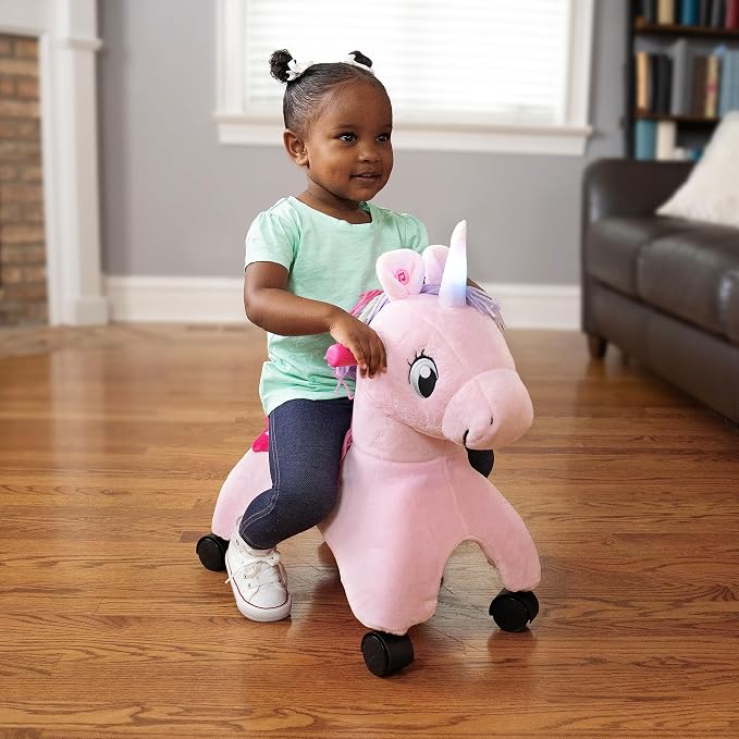 Radio Flyer Shimmer the Magic Unicorn Ride On, Ages 1-3, Interactive Lights & Sounds, Horn Lights Up While Riding, EZ-Glide 360-degree Wheels, Easy Grip Handles, Soft Plush Face, Toddler Ride On Toys