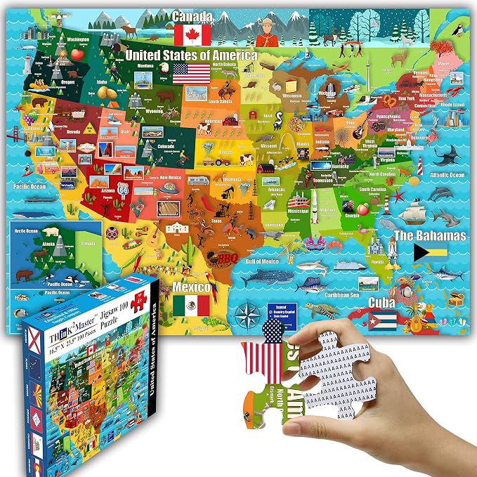 Think2Master Colorful United States Map 100 Pieces Jigsaw Puzzle Great for Families. Great Gift USA.23.4” X 16.5”