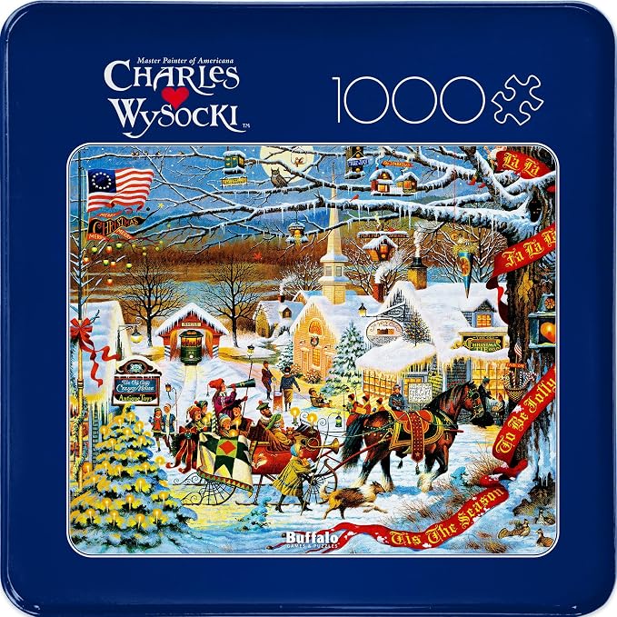 Buffalo Games - Small Town Christmas - Charles Wysocki - 1000 Piece Holiday Jigsaw Puzzle in Premium Collector’s Tin - Festive Challenge for Adults & Families - Finished Size 26.6 x 19