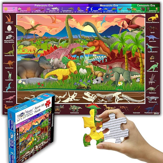 Think2Master 100 Pieces Dinosaurs Jigsaw Puzzle Great & Colorful for Families. Great Gift. Size:23.4” X 16.5”