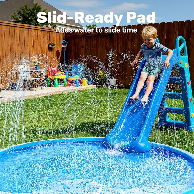 SLOOSH 120" Non-Slip Splash Pad Sprinkler - Outdoor Water Toys Play Mat for Toddlers Kids Dogs, Outside Thickened Sprinkler Pool Party Durable Backyard Fountain for Girls Boys Pets(120in, Blue)