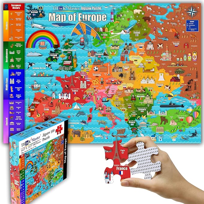 Think2Master Map of Europe 100 Pieces Jigsaw Puzzle. Great Gift. European History. Size:23.4” X 16.5” by Kyle Kim
