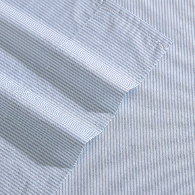 Nautica – Full Size Sheet Set, Crisp Cotton Percale Bedding with Matching Pillowcases, Lightweight & Breathable Bed Sheets, Deep Pocket, College Dorm Room Essentials (Penny Pinstripe Blue)