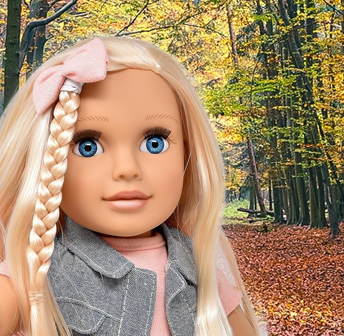 Gift Boutique 18 Inch Girl Doll, Fashion Doll with Fine Blonde Long Hair for Styling, Blue Eyes, Leather Boots, Denim Jacket Hair Bow Handbag, Clothes and Accessories Princess Doll for Kids