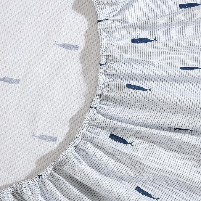 Nautica - King Size Sheets Set, Crisp & Tailored Cooling Sheets with a Smooth Cotton Percale Lightweight Feel - Bed Sheets with Matching Pillowcases & Fitted Sheet (Whale Stripe Blue)