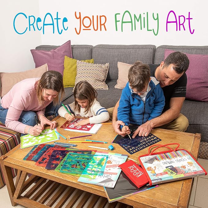 Kipipol 63 Pcs Drawing Stencils for Kids Ages 4-8 - 8-12 and Up - Arts and Crafts for Girls and Boys - Kids Drawing kit - Arts Set- 15 Art Stencils, 260+ Designs -Scratch Art- Creativity Gifts & Toys