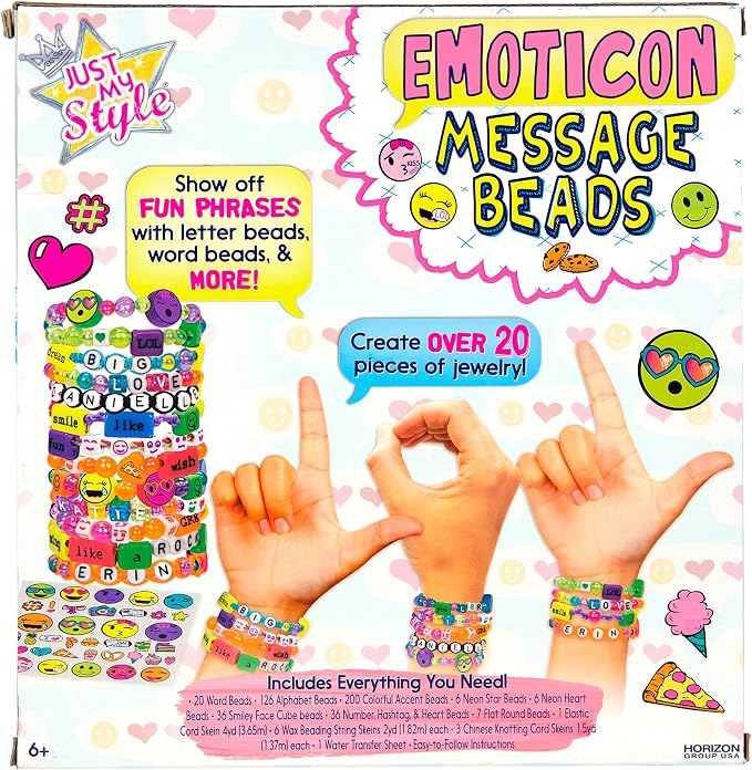 Just My Style Emoticon Message Beads by Horizon Group,DIY 20+ Jewelry Projects Using Symbols & Emoticons.Kit includes Word Beads,Alphabet Beads,Accent Beads,Star & Heart Shaped Beads,ABC Beads & More
