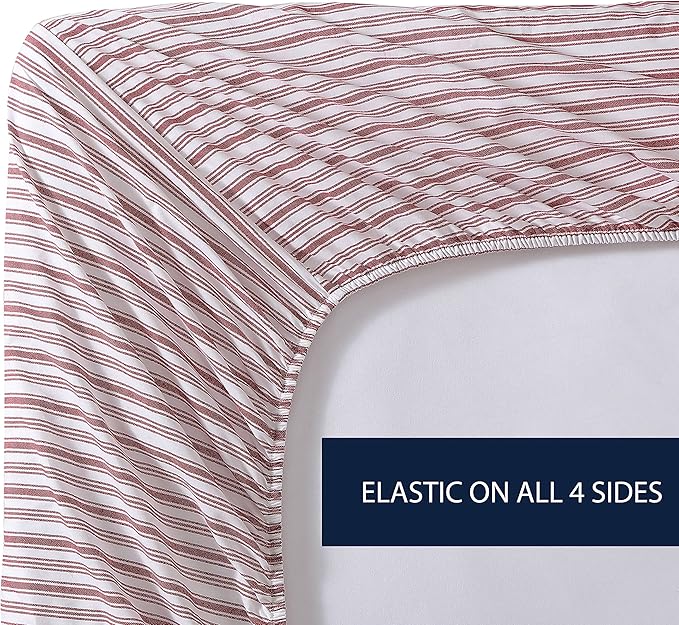 Nautica - Full Sheets, Cotton Percale Bedding Set, Casual Home Decor, Dorm Room Essentials (Coleridge Stripe Red, Full)
