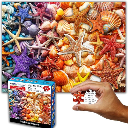Think2Master Colorful Rainbow of Starfish & Seashells 1000 Pieces Large Format Jigsaw Puzzle for Kids 13+, Teens, Adults & Families. Beautiful Vibrant Illustration Artwork Size: 26.8” X 18.9”