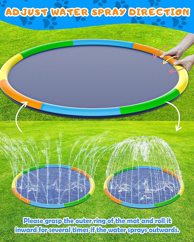 Instraella Splash Pad, 13FT Extra Large Sprinkler Play Mat for Dogs & Kids, 0.55mm Thickened Outdoor Water Toys, Foldable Summer Splash Mat for Toddlers, Children and Pets