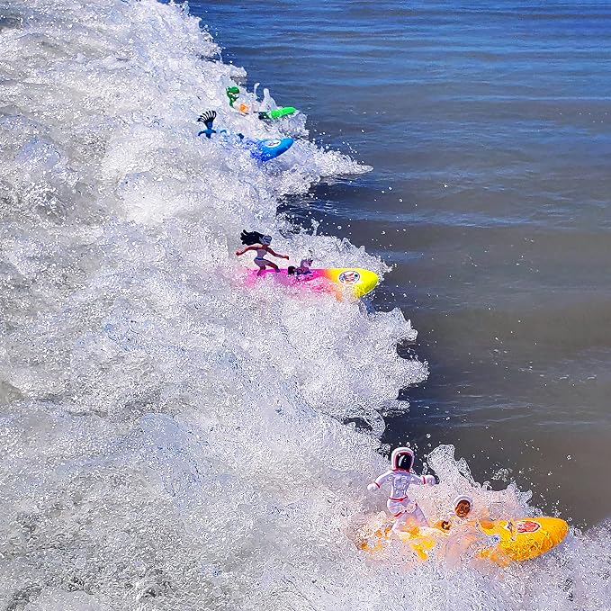Surfer Dudes Legends & Surfer Pets Wave Powered Mini-Surfer, Pet and Surfboard Beach Toy - Rincon Rex and Santa Cruz