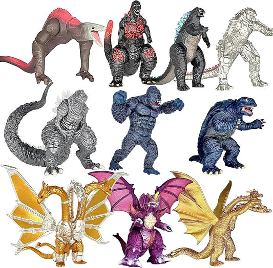 TwCare Set of 10 Dinosaur vs Kong Dinosaur Dragon Toys Movable Joint Action Figures, King of The Monsters Shin Ultima Gamera Mecha MechaGodzilla Ghidorah Skull Crawler Destoroyah Cake Toppers Pack
