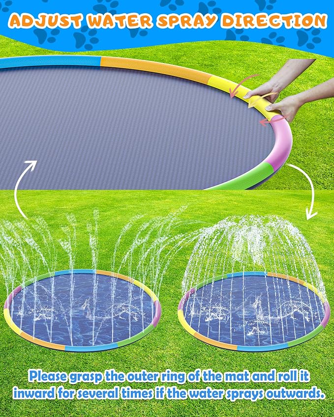 Instraella Splash Pad, 16FT Extra Large Sprinkler Play Mat for Dogs & Kids, 0.55mm Thickened Outdoor Water Toys, Foldable Summer Splash Mat for Toddlers, Children and Pets