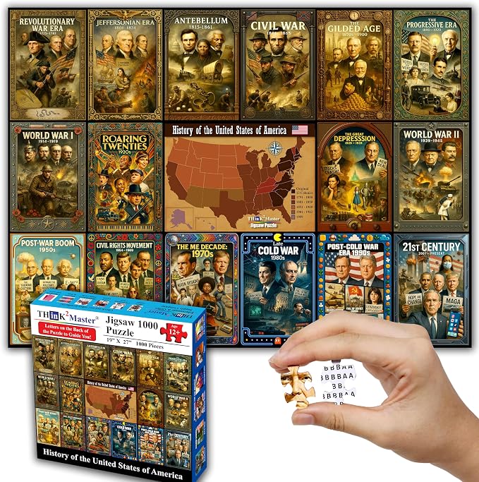 Think2Master History of the United States 1000 Pieces Large Format Jigsaw Puzzle: 13+, Seniors, Adults. Great Gift. Presidents, Key Events & ERAS from 1776 to Today. Size: 26.8” X 18.9”