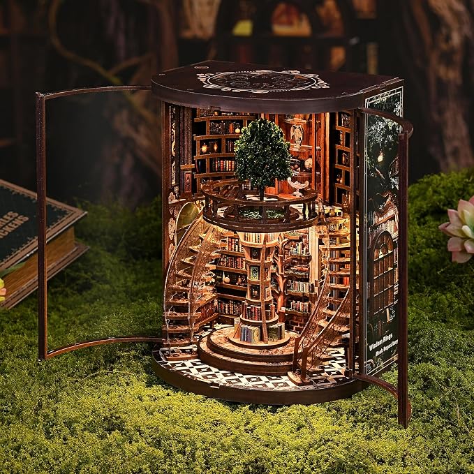 ISSEVE Book Nook Kits for Adults, Library Booknook Kit DIY Miniature Dollhouse Book Nooks, 3D Wooden Puzzle Model Creative Bookshelf Home Decoration Adult Crafts Kits Gift (Wisdom Book Repository)
