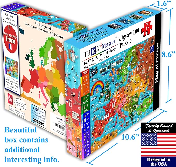 Think2Master Map of Europe 100 Pieces Jigsaw Puzzle. Great Gift. European History. Size:23.4” X 16.5” by Kyle Kim