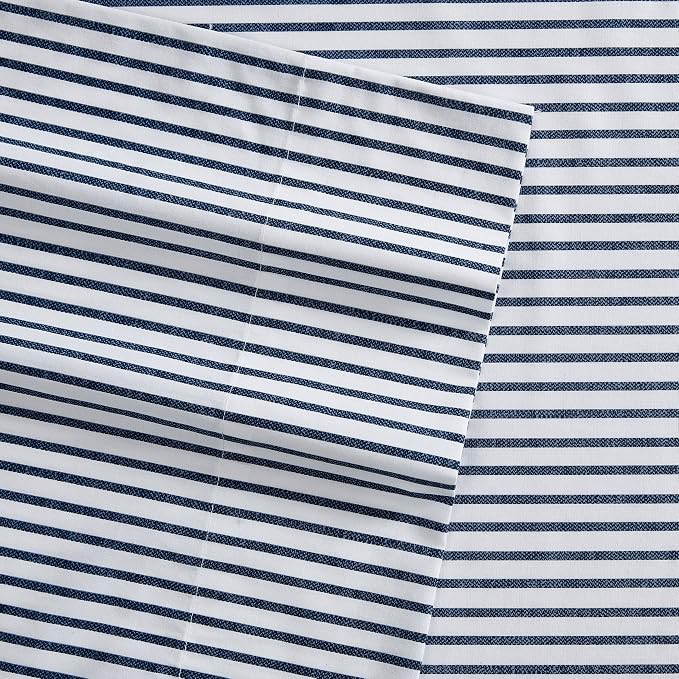 Nautica - Twin Size Sheet Set, Crisp & Tailored Cooling Sheets with a Smooth Cotton Percale Lightweight Feel - Bed Sheets with Matching Pillowcase & Fitted Sheet (Harmead Navy)